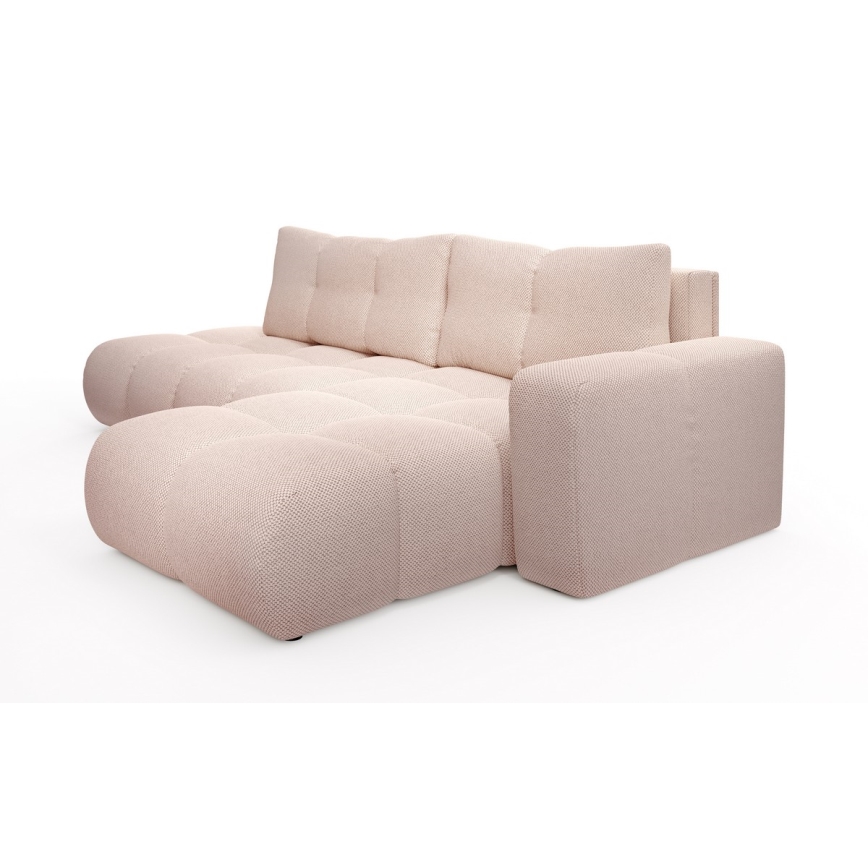 Ausziehbares, gepolstertes Ecksofa in L‑Form mit integriertem Stauraum ALMADA, rechts, rosa
