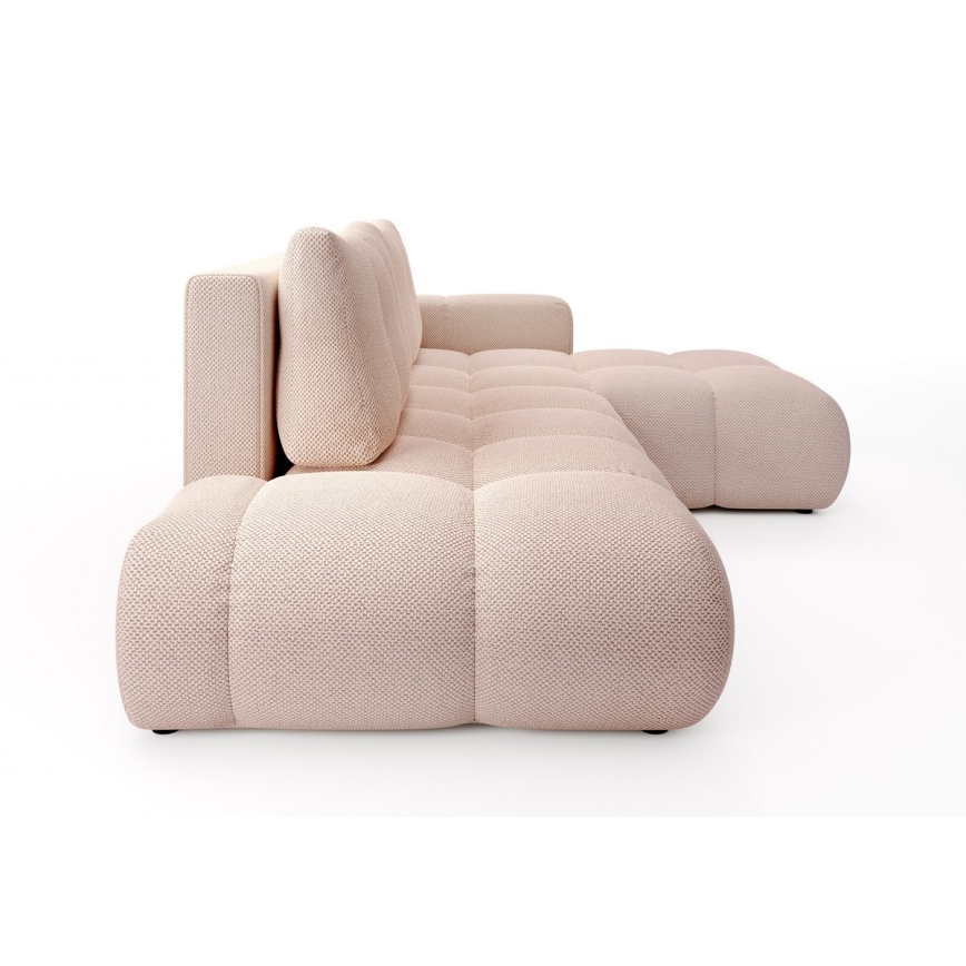 Ausziehbares, gepolstertes Ecksofa in L‑Form mit integriertem Stauraum ALMADA, rechts, rosa