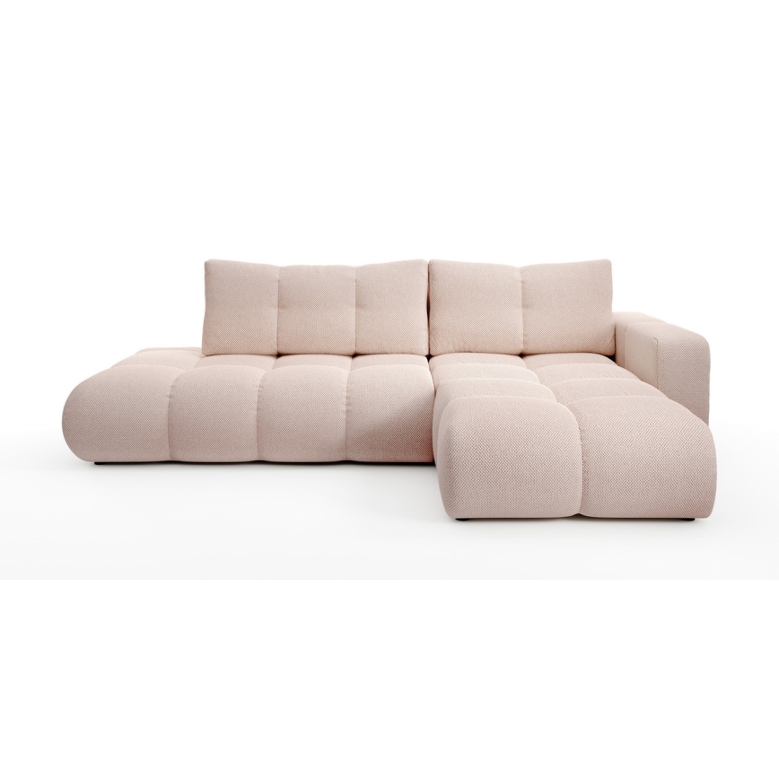 Ausziehbares, gepolstertes Ecksofa in L‑Form mit integriertem Stauraum ALMADA, rechts, rosa