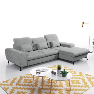 Ausklappbares, gepolstertes Ecksofa ALTA, L‑Form, rechts, mit Stauraum, grau