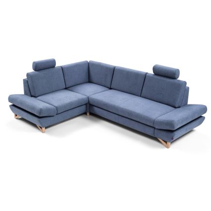 Ausziehbare gepolsterte Eckgarnitur AVESTA in L-Form, links, blau, mit Stauraum