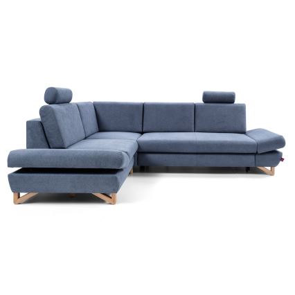 Ausziehbare gepolsterte Eckgarnitur AVESTA in L-Form, links, blau, mit Stauraum