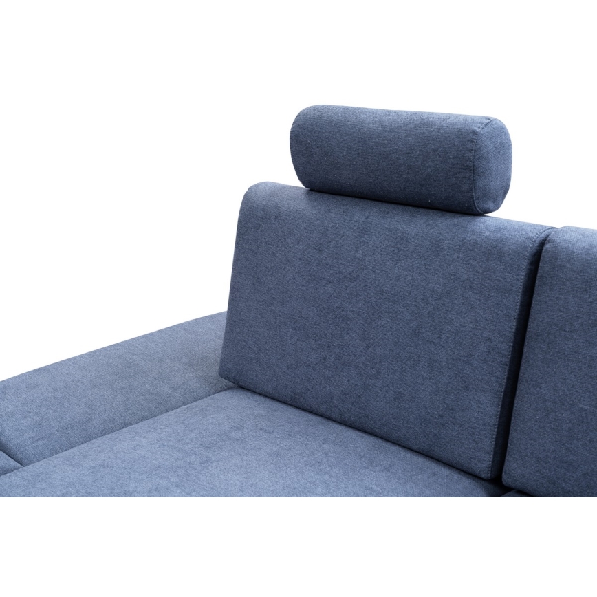 Gepolstertes, ausklappbares Ecksofa AVESTA in L‑Form mit Stauraum, links, blau