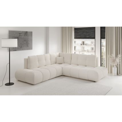 Ausklappbares, gepolstertes Ecksofa in L-Form ALMADA, links, beige