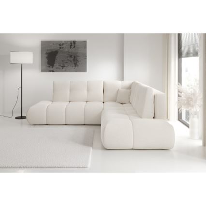 Ausklappbares, gepolstertes Ecksofa in L-Form ALMADA, links, beige