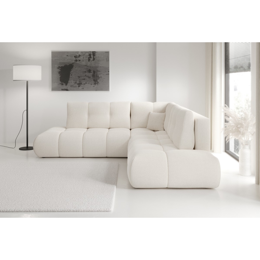 Ausklappbares, gepolstertes Ecksofa in L-Form ALMADA, links, beige