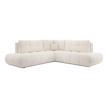Ausklappbares, gepolstertes Ecksofa mit Schlaffunktion und Stauraum in L-Form ALMADA, rechts, Beige