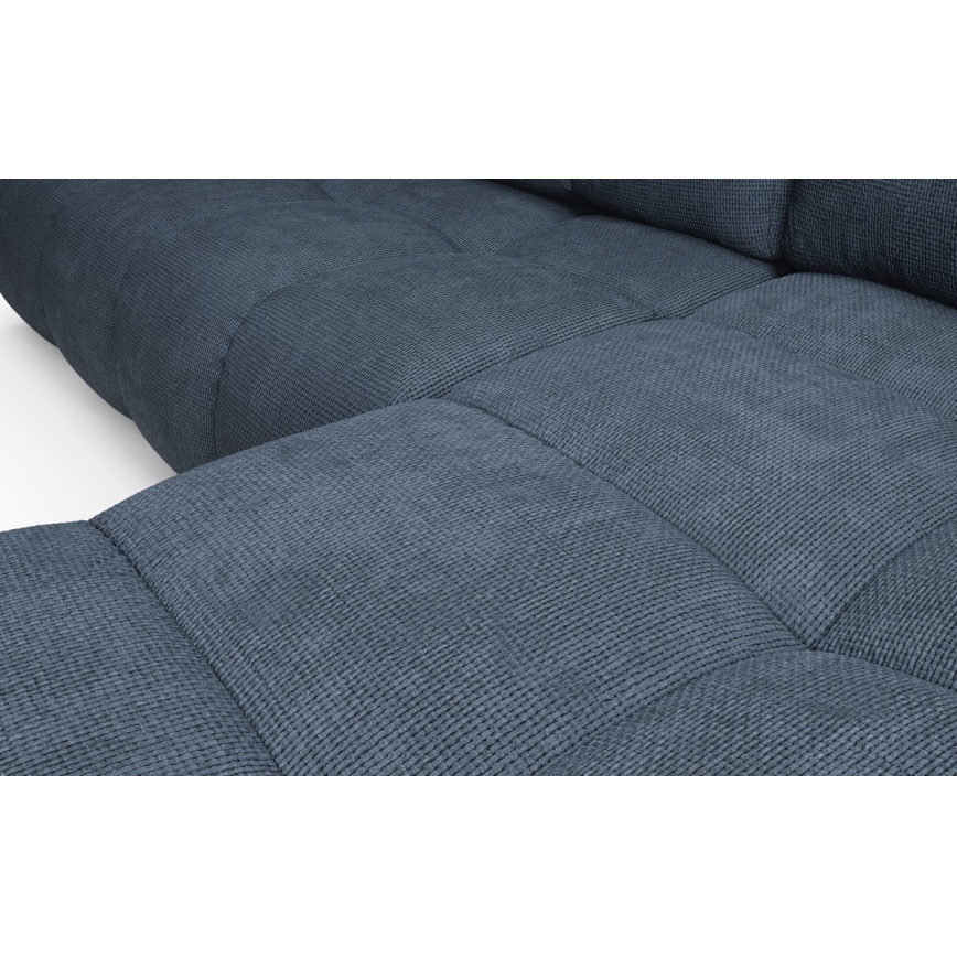 Ausklappbare, gepolsterte Eckgarnitur ALMADA in L‑Form, rechts, mit Stauraum, blau