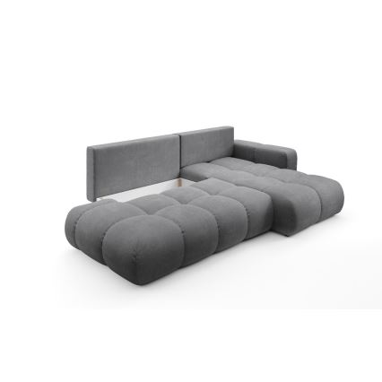 Ausziehbares, gepolstertes Ecksofa ALMADA in L-Form mit Stauraum, rechts, grau