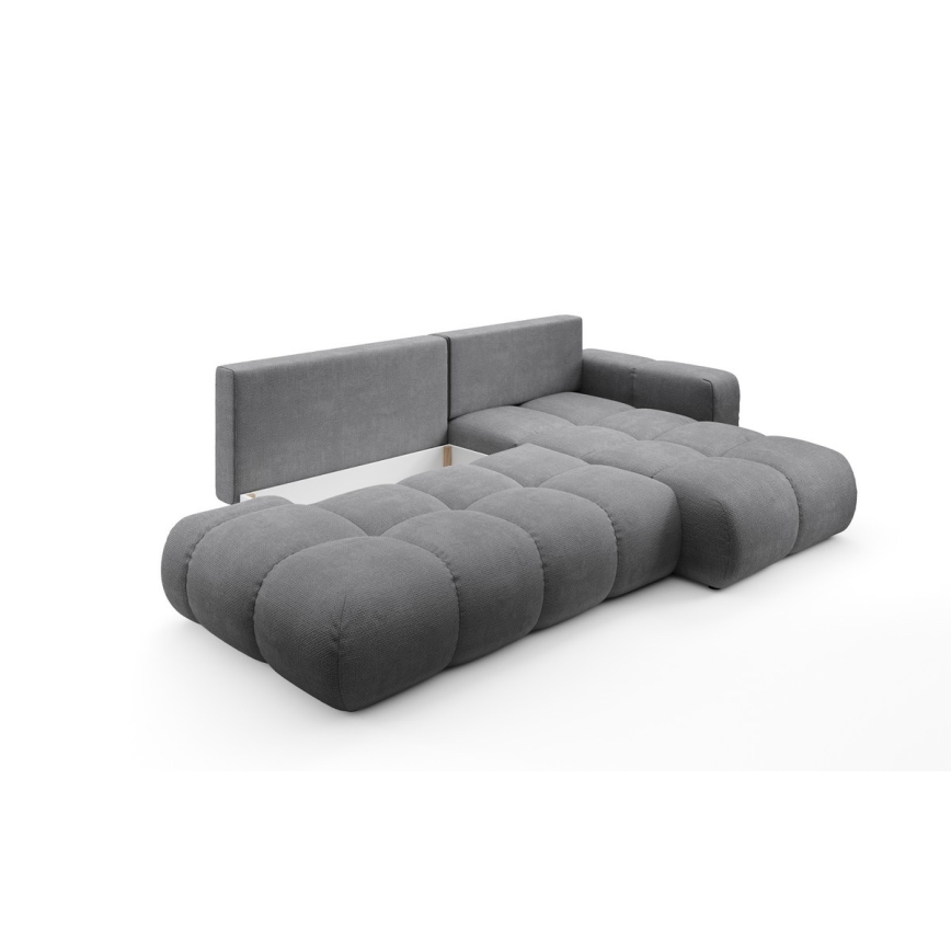 Ausziehbares, gepolstertes Ecksofa ALMADA in L-Form mit Stauraum, rechts, grau