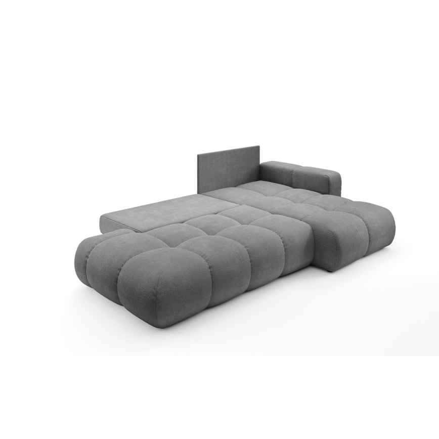 Ausziehbares, gepolstertes Ecksofa ALMADA in L-Form mit Stauraum, rechts, grau