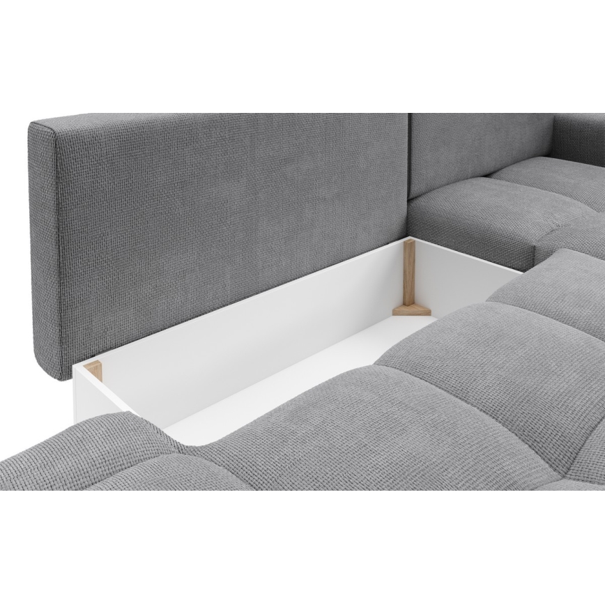 Ausziehbares, gepolstertes Ecksofa ALMADA in L-Form mit Stauraum, rechts, grau