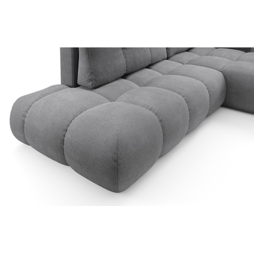 Ausziehbares, gepolstertes Ecksofa ALMADA in L-Form mit Stauraum, rechts, grau