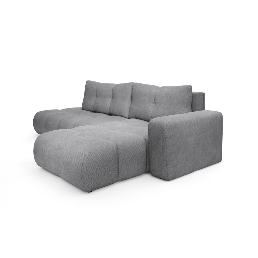 Ausziehbares, gepolstertes Ecksofa ALMADA in L-Form mit Stauraum, rechts, grau