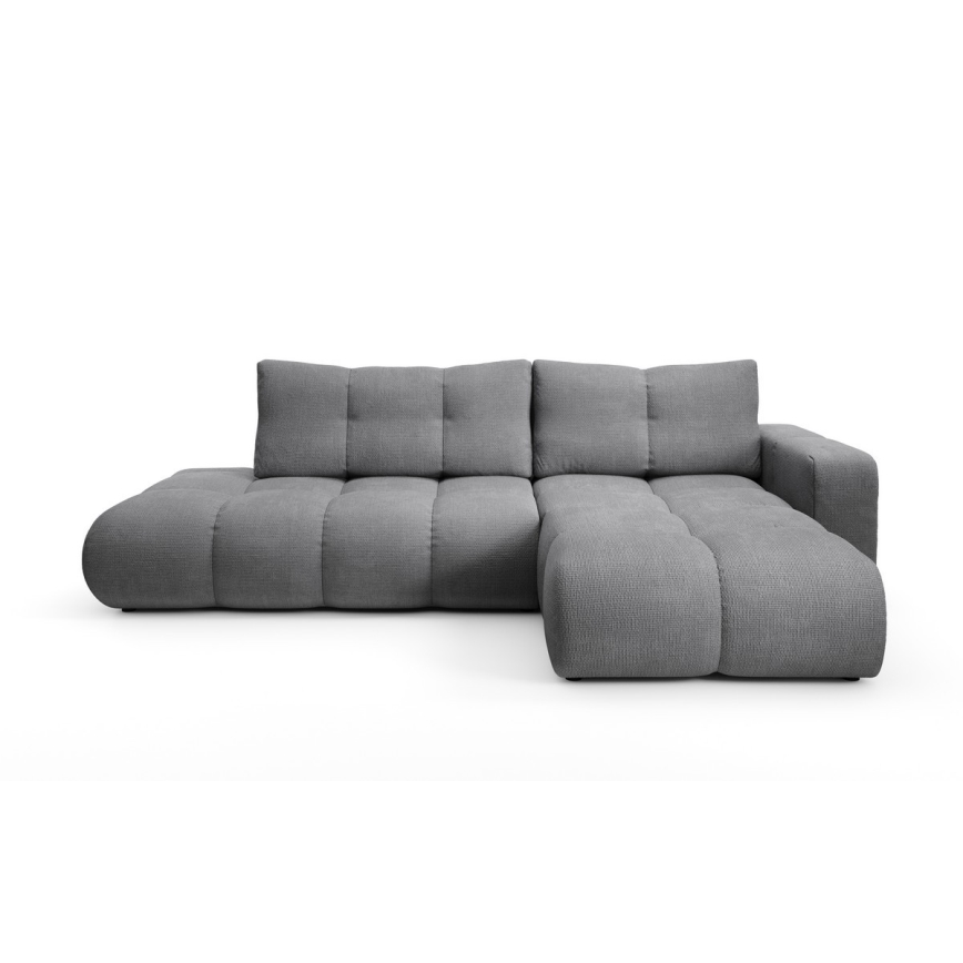 Ausziehbares, gepolstertes Ecksofa ALMADA in L-Form mit Stauraum, rechts, grau