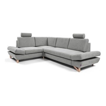 Ausklappbares, gepolstertes Ecksofa mit Stauraum, L‑Form, links AVESTA, grau