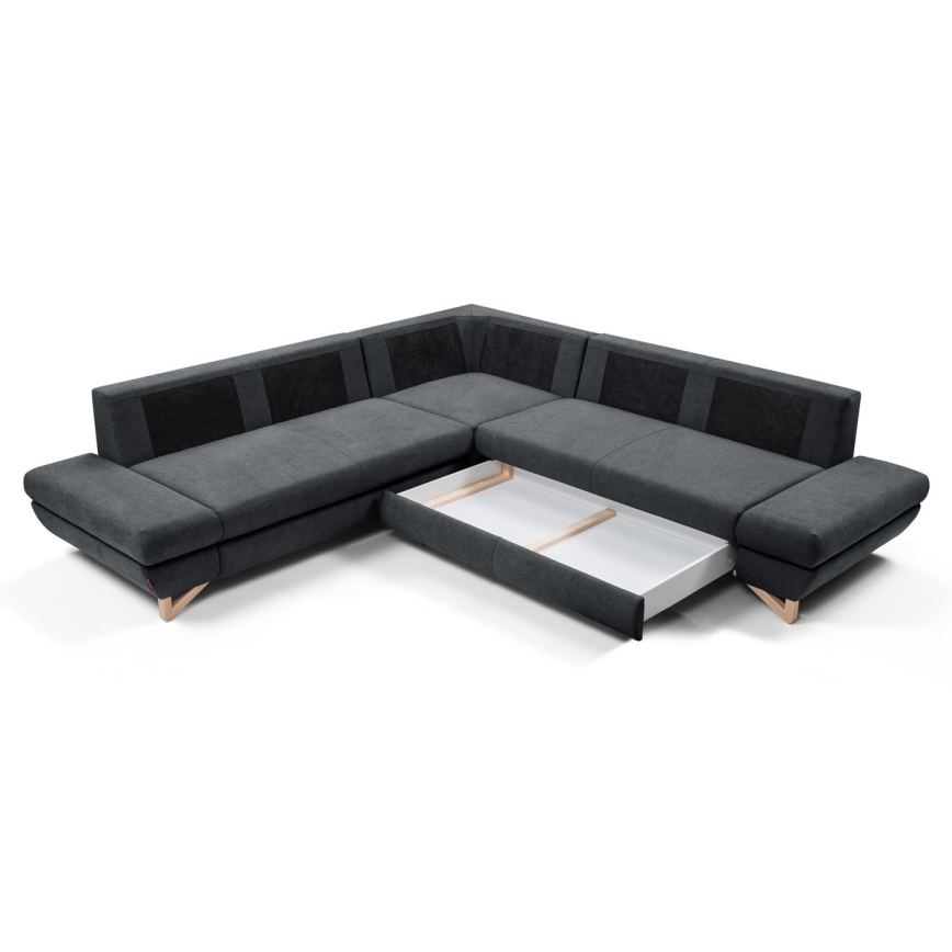 Ausziehbares, gepolstertes Ecksofa AVESTA in L‑Form mit Stauraum, rechts, Anthrazit