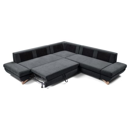 Ausziehbares, gepolstertes Ecksofa AVESTA in L‑Form mit Stauraum, rechts, Anthrazit
