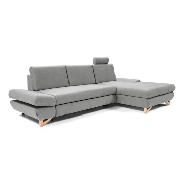 Ausklappbares L-förmiges Ecksofa AVESTA mit Stauraum, rechts, grau