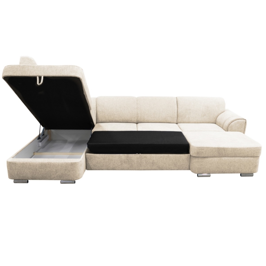 Ausklappbares U-Ecksofa SERPA, links, beige, mit Stauraum