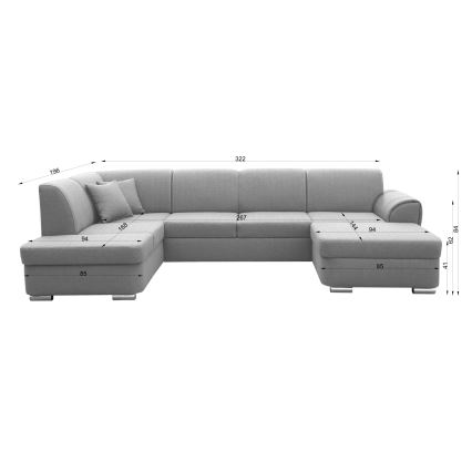 Ausklappbares U-Ecksofa SERPA, links, beige, mit Stauraum