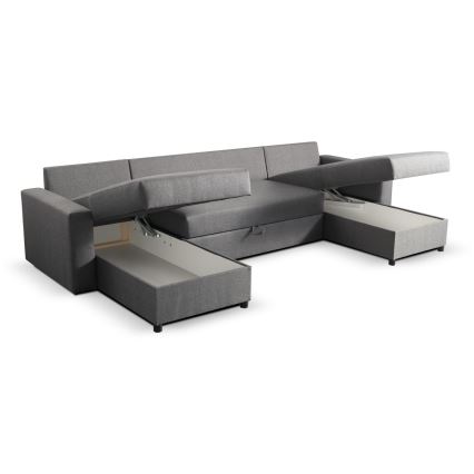 Ausklappbares U-Sofa mit Stauraum JANISE grau