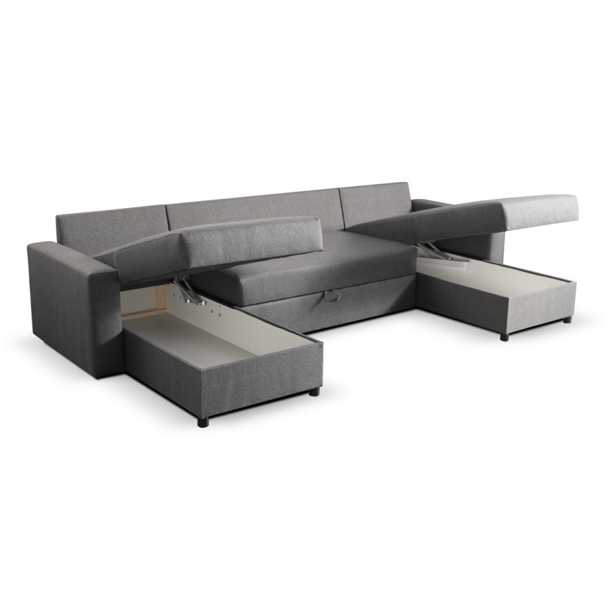 Ausklappbares U-Sofa mit Stauraum JANISE grau