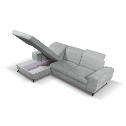 Gepolsterte Eckcouch ALTA mit Schlaffunktion und Stauraum in L-Form, links, grau