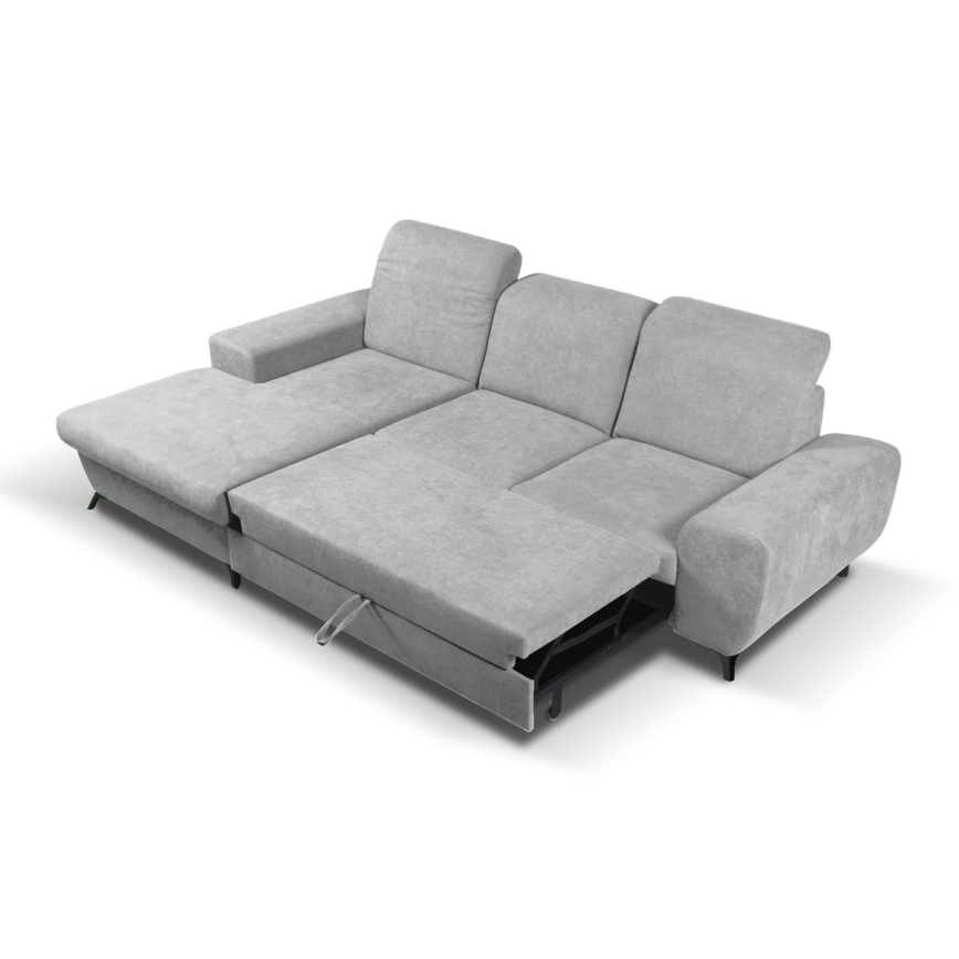 Gepolsterte Eckcouch ALTA mit Schlaffunktion und Stauraum in L-Form, links, grau