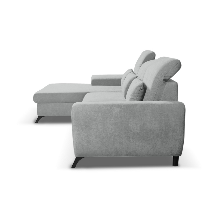 Gepolsterte Eckcouch ALTA mit Schlaffunktion und Stauraum in L-Form, links, grau