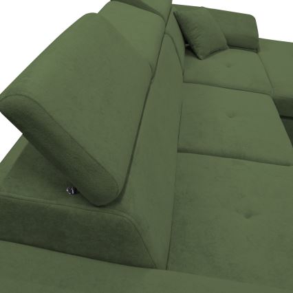 Ausziehbare Eckgarnitur CASTELO in L-Form mit Stauraum, rechts, grün