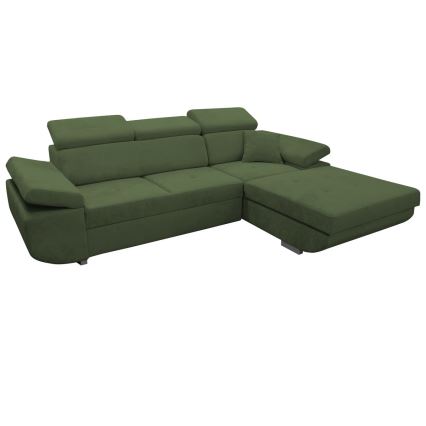 Ausziehbare Eckgarnitur CASTELO in L-Form mit Stauraum, rechts, grün