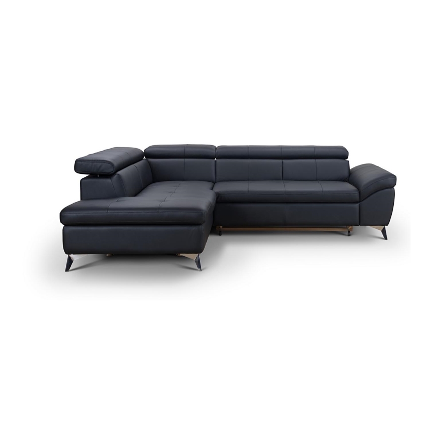 Ausziehbare Eckledercouch in L-Form SALERNO II links, schwarz