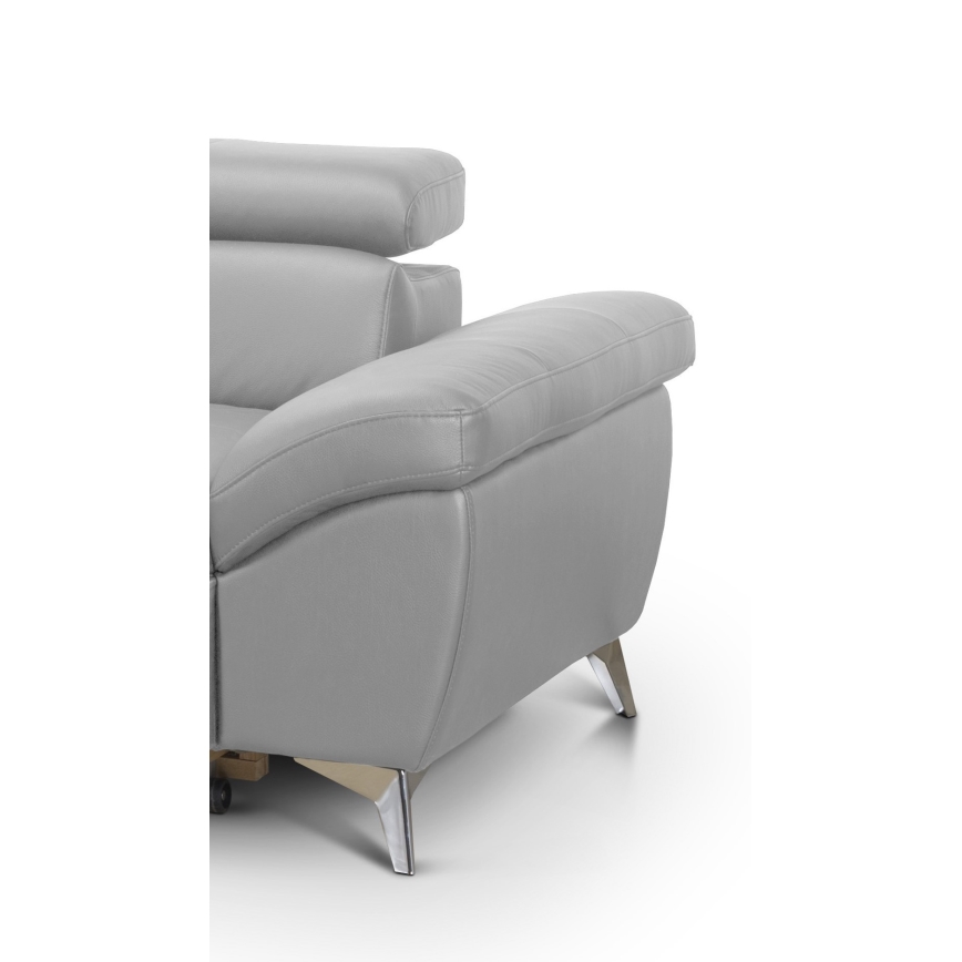 Ausziehbare Eckledercouch in L-Form SALERNO II links, grau