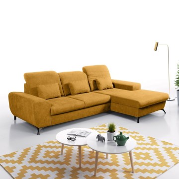 Ausziehbare gepolsterte Eckcouch mit Stauraum in L-Form ALTA, rechts, gelb