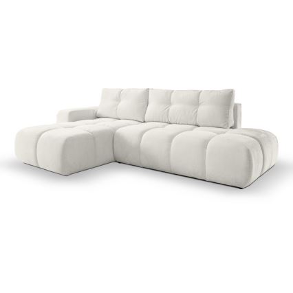 Ausziehbares, gepolstertes Ecksofa ALMADA in L-Form (links) mit Stauraum, beige