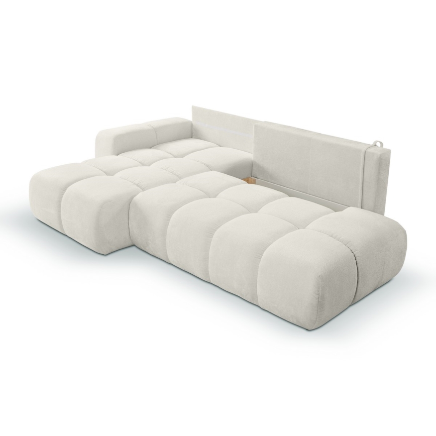 Ausziehbares, gepolstertes Ecksofa ALMADA in L-Form (links) mit Stauraum, beige