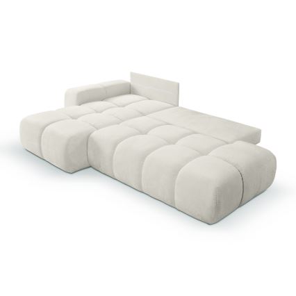 Ausziehbares, gepolstertes Ecksofa ALMADA in L-Form (links) mit Stauraum, beige