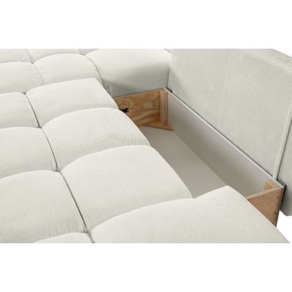 Ausziehbares, gepolstertes Ecksofa ALMADA in L-Form (links) mit Stauraum, beige