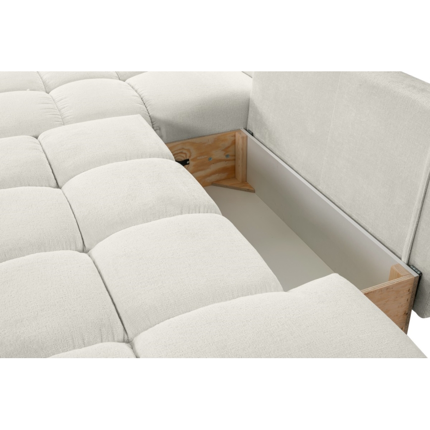 Ausziehbares, gepolstertes Ecksofa ALMADA in L-Form (links) mit Stauraum, beige