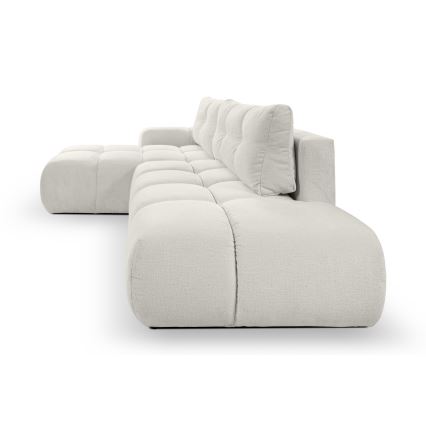 Ausziehbares, gepolstertes Ecksofa ALMADA in L-Form (links) mit Stauraum, beige