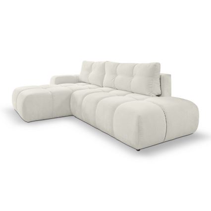 Ausziehbares, gepolstertes Ecksofa ALMADA in L-Form (links) mit Stauraum, beige