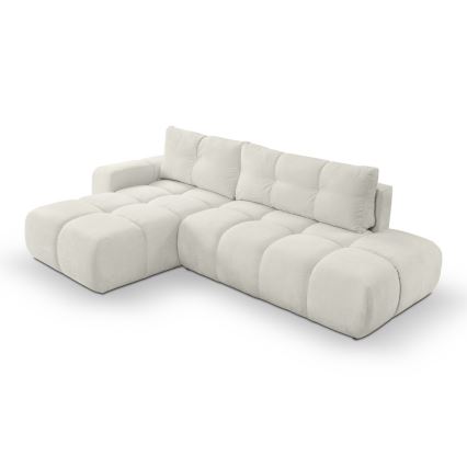 Ausziehbares, gepolstertes Ecksofa ALMADA in L-Form (links) mit Stauraum, beige