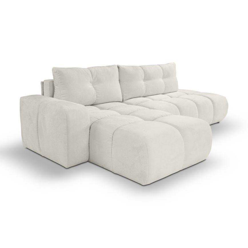 Ausziehbares, gepolstertes Ecksofa ALMADA in L-Form (links) mit Stauraum, beige