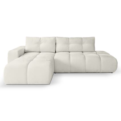 Ausziehbares, gepolstertes Ecksofa ALMADA in L-Form (links) mit Stauraum, beige