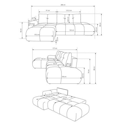 Ausziehbares, gepolstertes Ecksofa ALMADA in L-Form (links) mit Stauraum, beige