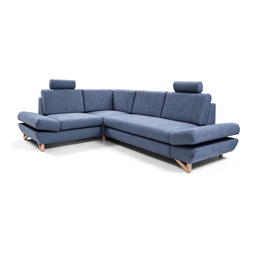 Ausziehbare gepolsterte Eckgarnitur AVESTA in L-Form, links, blau, mit Stauraum