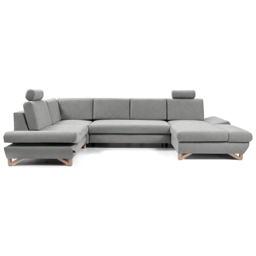 Ausziehbare, gepolsterte Eckgarnitur in U-Form mit Stauraum AVESTA, grau