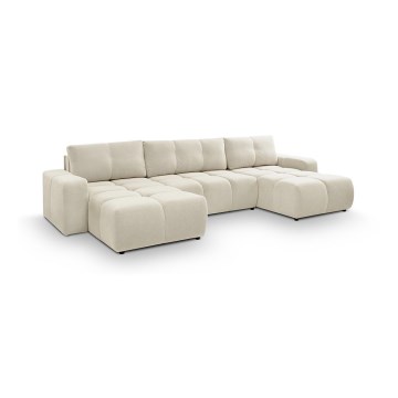 Ausziehbare, gepolsterte Eckgarnitur in U‑Form mit Stauraum ALMADA, beige