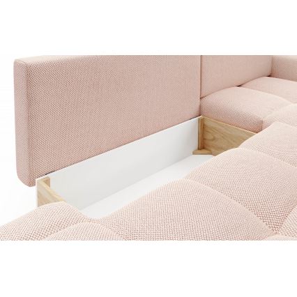 Ausziehbare, gepolsterte Eckgarnitur mit Stauraum in L‑Form ALMADA, rechts, rosa